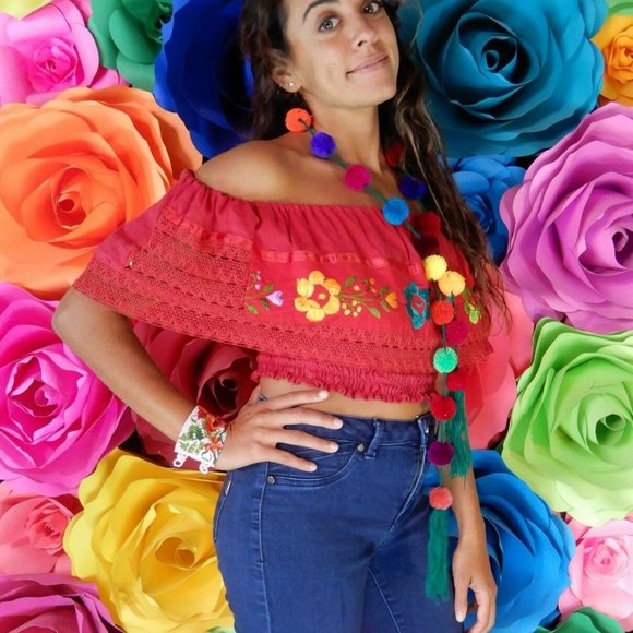 Mexican Crop top Embroidered Puebla Peasant Day of - Picture 2 of 4